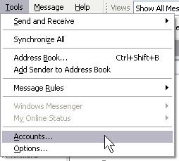 Outlook Express Tools Menu